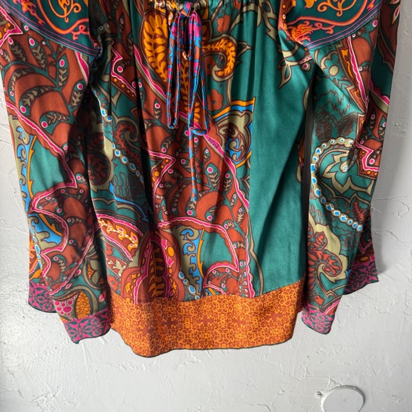 Hale Bob Silk Blend Bohemian Paisley Print Long Sleeve Blouse Top Women's Silk S - Picture 3 of 8